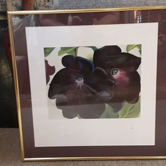 Set of 3 Framed and matted prints of "Purple Petunias" by Georgia O'Keeffe - Picture 3 of 8